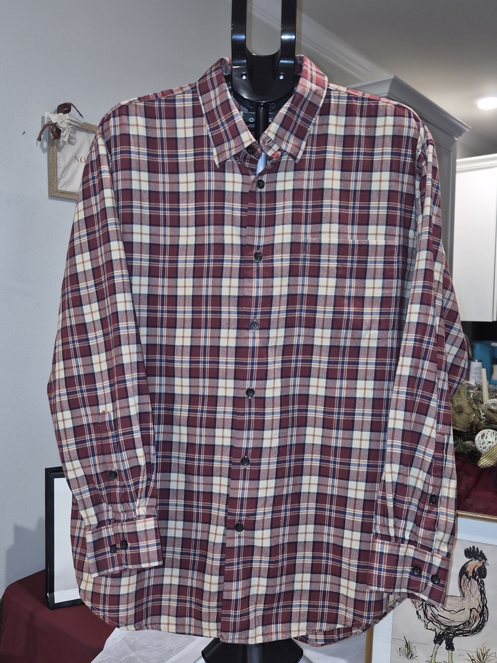 Orvis Luxury Cotton Merino Wool Plaid Button Down Shirt Men XL Portugal Flannel